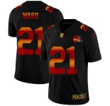 Cleveland Browns #21 Denzel Ward Men's Black Nike Red Orange Stripe Vapor Limited NFL Jersey