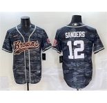 Men's Cleveland Browns #12 Shedeur Sanders Gray Camo With Patch Cool Base Stitched Baseball Jersey