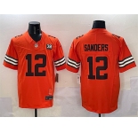 Men's Cleveland Browns #12 Shedeur Sanders Orange 2025 Draft F.U.S.E. With Jim Brown Memorial & Home Patch Vapor Limited Football Stitched Jersey