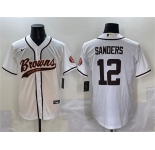 Men's Cleveland Browns #12 Shedeur Sanders White With Patch Cool Base Stitched Baseball Jersey