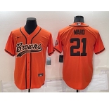 Men's Cleveland Browns #21 Denzel Ward Orange Stitched Cool Base Nike Baseball Jersey