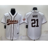 Men's Cleveland Browns #21 Denzel Ward White Stitched Cool Base Nike Baseball Jersey