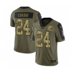 Men's Cleveland Browns #24 Nick Chubb 2021 Olive Camo Salute To Service Limited Stitched Football Jersey
