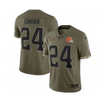Men's Cleveland Browns #24 Nick Chubb 2022 Olive Salute To Service Limited Stitched Jersey