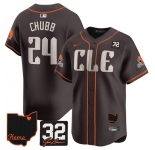Men's Cleveland Browns #24 Nick Chubb Brown With Jim Brown Memorial & Home Patch Vapor Premier Limited Stitched Baseball Jersey