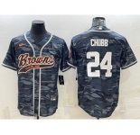 Men's Cleveland Browns #24 Nick Chubb Grey Camo With Patch Cool Base Stitched Baseball Jersey
