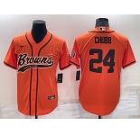 Men's Cleveland Browns #24 Nick Chubb Orange Stitched Cool Base Nike Baseball Jersey