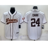 Men's Cleveland Browns #24 Nick Chubb White Stitched Cool Base Nike Baseball Jersey
