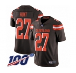 Men's Cleveland Browns #27 Kareem Hunt Brown Team Color Vapor Untouchable Limited Player 100th Season Football Jersey