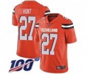 Men's Cleveland Browns #27 Kareem Hunt Orange Alternate Vapor Untouchable Limited Player 100th Season Football Jersey