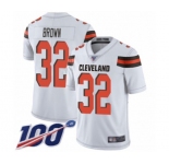 Men's Cleveland Browns #32 Jim Brown White Vapor Untouchable Limited Player 100th Season Football Jersey