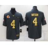 Men's Cleveland Browns #4 Deshaun Watson Grey Gold Salute To Service Limited Stitched Jersey