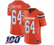 Men's Cleveland Browns #64 JC Tretter Orange Alternate Vapor Untouchable Limited Player 100th Season Football Jersey