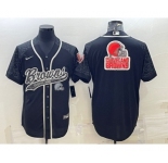 Men's Cleveland Browns Black Reflective Team Big Logo With Patch Cool Base Stitched Baseball Jersey