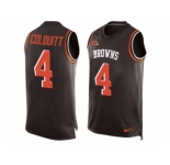Men's Nike Cleveland Browns #4 Britton Colquitt Limited Brown Player Name & Number Tank Top NFL Jersey