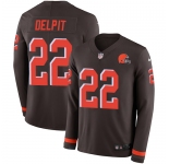 Nike Browns #22 Grant Delpit Brown Team Color Men's Stitched NFL Limited Therma Long Sleeve Jersey