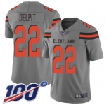 Nike Browns #22 Grant Delpit Gray Men's Stitched NFL Limited Inverted Legend 100th Season Jersey