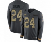 Nike Cleveland Browns #24 Nick Chubb Limited Black Salute to Service Therma Long Sleeve NFL Jersey