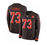 Nike Cleveland Browns #73 Joe Thomas Limited Brown Therma Long Sleeve NFL Jersey