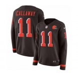 Women Nike Cleveland Browns #11 Antonio Callaway Limited Brown Therma Long Sleeve NFL Jersey