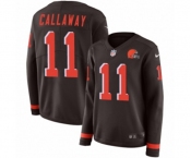Women Nike Cleveland Browns #11 Antonio Callaway Limited Brown Therma Long Sleeve NFL Jersey