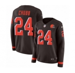 Women Nike Cleveland Browns #24 Nick Chubb Limited Brown Therma Long Sleeve NFL Jersey