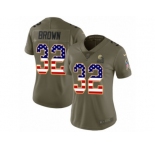 Women Nike Cleveland Browns #32 Jim Brown Limited Olive USA Flag 2017 Salute to Service NFL Jersey