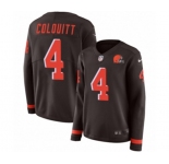 Women Nike Cleveland Browns #4 Britton Colquitt Limited Brown Therma Long Sleeve NFL Jersey