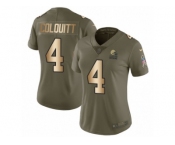 Women Nike Cleveland Browns #4 Britton Colquitt Limited Olive Gold 2017 Salute to Service NFL Jersey