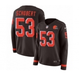 Women Nike Cleveland Browns #53 Joe Schobert Limited Brown Therma Long Sleeve NFL Jersey