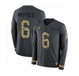 Women Nike Cleveland Browns #6 Baker Mayfield Limited Black Salute to Service Therma Long Sleeve NFL Jersey