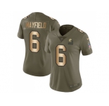 Women Nike Cleveland Browns #6 Baker Mayfield Olive Gold Stitched NFL Limited 2017 Salute to Service Jersey