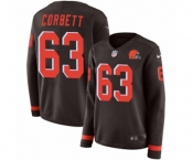 Women Nike Cleveland Browns #63 Austin Corbett Limited Brown Therma Long Sleeve NFL Jersey