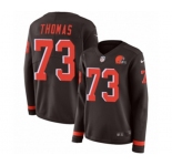 Women Nike Cleveland Browns #73 Joe Thomas Limited Brown Therma Long Sleeve NFL Jersey