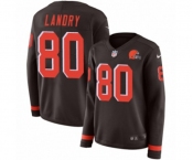 Women Nike Cleveland Browns #80 Jarvis Landry Limited Brown Therma Long Sleeve NFL Jersey
