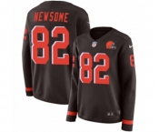 Women Nike Cleveland Browns #82 Ozzie Newsome Limited Brown Therma Long Sleeve NFL Jersey