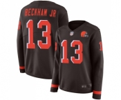 Women's Cleveland Browns #13 Odell Beckham Jr. Limited Brown Therma Long Sleeve Football Jersey