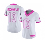 Women's Cleveland Browns #13 Odell Beckham Jr. Limited White Pink Rush Fashion Football Jersey