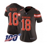 Women's Cleveland Browns #18 Damion Ratley Brown Team Color Vapor Untouchable Limited Player 100th Season Football Jersey