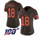 Women's Cleveland Browns #18 Damion Ratley Limited Brown Rush Vapor Untouchable 100th Season Football Jersey