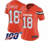 Women's Cleveland Browns #18 Damion Ratley Orange Alternate Vapor Untouchable Limited Player 100th Season Football Jersey