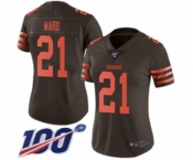 Women's Cleveland Browns #21 Denzel Ward Limited Brown Rush Vapor Untouchable 100th Season Football Jersey