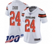 Women's Cleveland Browns #24 Nick Chubb White Vapor Untouchable Limited Player 100th Season Football Jersey