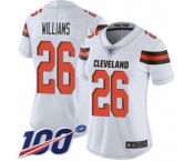 Women's Cleveland Browns #26 Greedy Williams White Vapor Untouchable Limited Player 100th Season Football Jersey