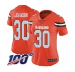 Women's Cleveland Browns #30 D'Ernest Johnson Orange Alternate Vapor Untouchable Limited Player 100th Season Football Jersey