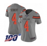 Women's Cleveland Browns #4 Austin Seibert Limited Gray Inverted Legend 100th Season Football Jersey