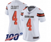 Women's Cleveland Browns #4 Britton Colquitt White Vapor Untouchable Limited Player 100th Season Football Jersey