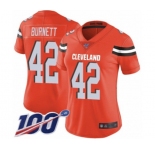 Women's Cleveland Browns #42 Morgan Burnett Orange Alternate Vapor Untouchable Limited Player 100th Season Football Jersey