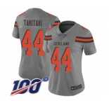 Women's Cleveland Browns #44 Sione Takitaki Limited Gray Inverted Legend 100th Season Football Jersey