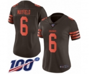 Women's Cleveland Browns #6 Baker Mayfield Limited Brown Rush 100th Season Vapor Untouchable Football Jersey